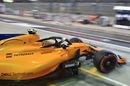 Stoffel Vandoorne pulls out of the McLaren garage