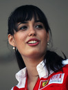 A Ferrari girl watches free practice in Valencia