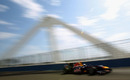 Sebastian Vettel blasts over the bridge