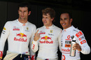 Top three Sebastian Vettel, Mark Webber and Lewis Hamilton after qualifying