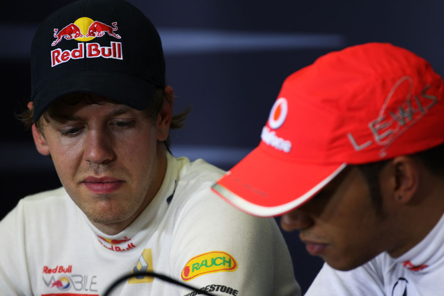 Sebastian Vettel and Lewis Hamilton in the press conference