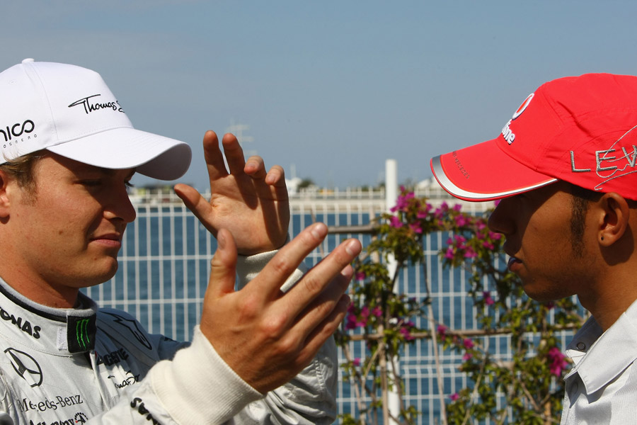 Nico Rosberg and Lewis Hamilton talk about all matters F1 and football on race day