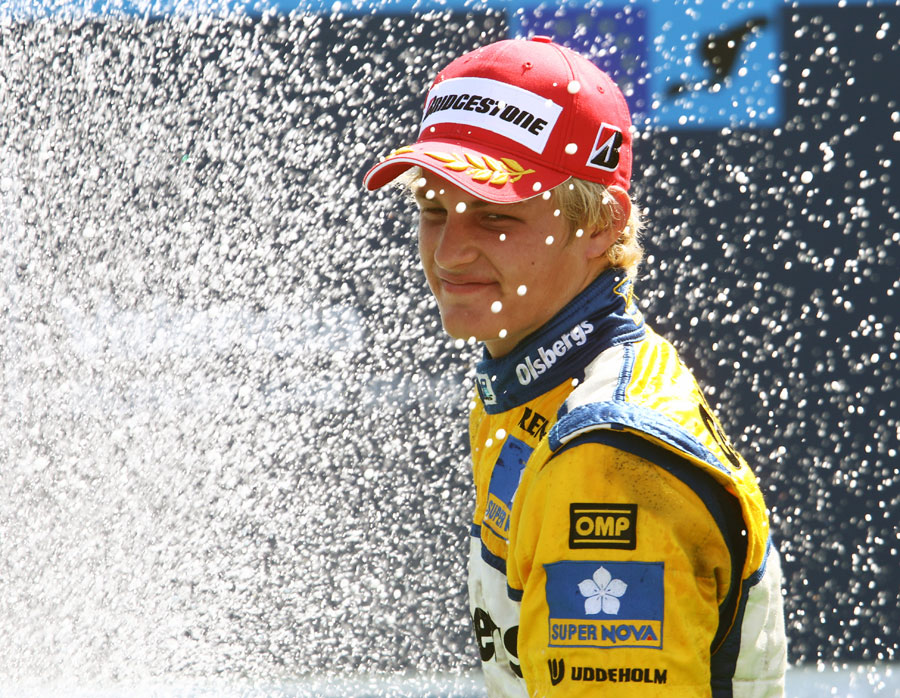 Markus Ericsson celebrates his first GP2 victory