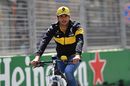 Carlos Sainz jr cycles the track