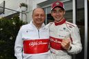 Charles Leclerc celebrates sixth place with Frederic Vasseur