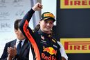 Max Verstappen celebrates on the podium