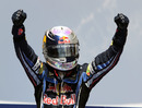 Sebastian Vettel celebrates winning the European Grand Prix