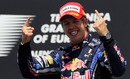 A delighted Sebastian Vettel on the podium