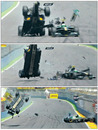 Mark Webber's Red Bull goes airborne after his collision