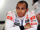 Lewis Hamilton in the back of the McLaren garage