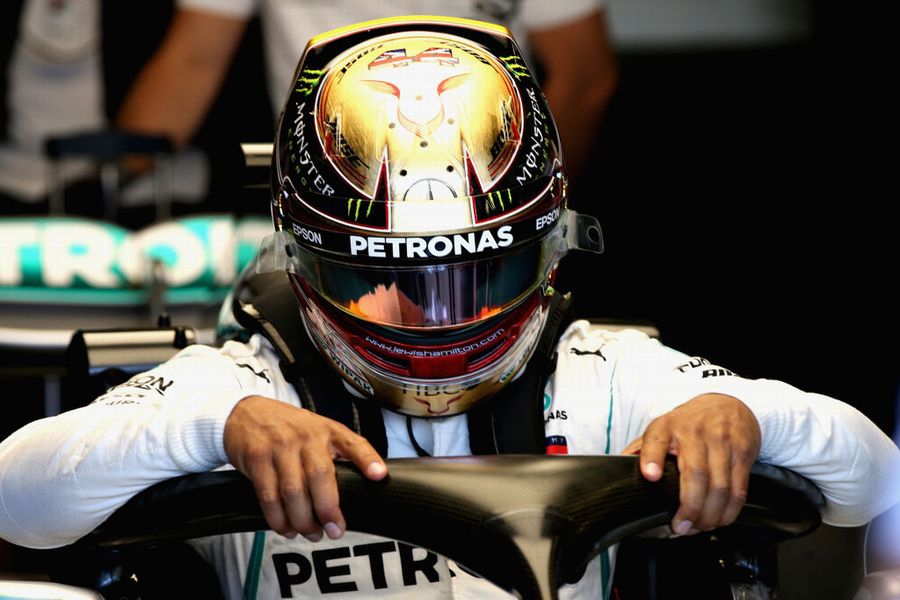 Lewis Hamilton in the cockpit