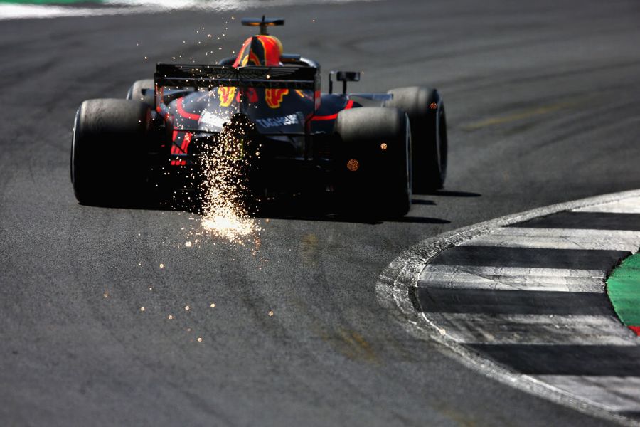 Sparks fly behind Daniel Ricciardo
