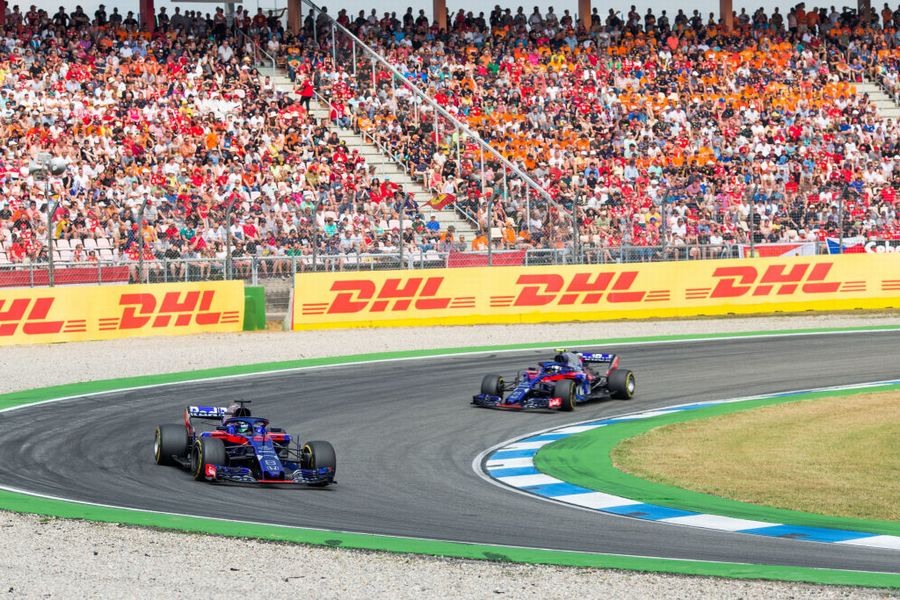 Brendon Hartley and Pierre Gasly on track in the in the Toro Rosso