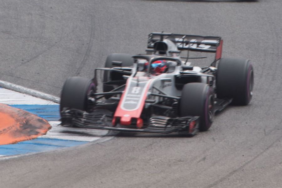 Romain Grosjean on track in the Haas