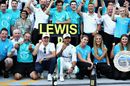 Race winner Lewis Hamilton celebrates with his team