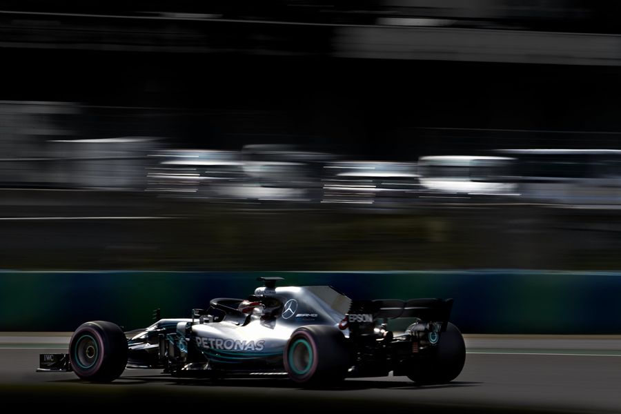 George Russell at speed in the Mercedes