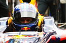 Adrian Newey prepares to drive the Red Bull Racing RB5 up the hill during day one of The Goodwood Festival of Speed