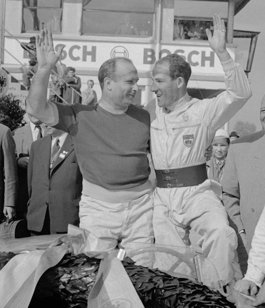 Juan Manuel Fangio and Stirling Moss at the Nurburgring