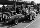 A pit stop is made by Reg Parnell during the first British Grand Prix after World War II