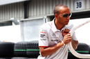 Lewis Hamilton in the Silverstone paddock