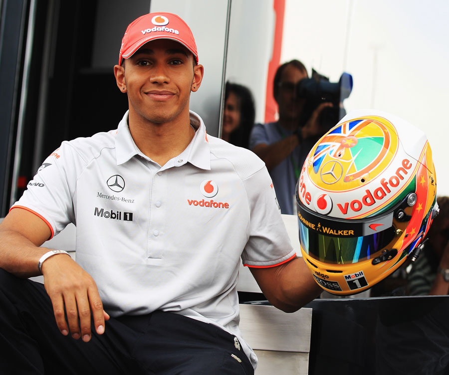 lewis hamilton helmet 2011. Lewis Hamilton shows off his