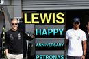 Lewis Hamilton and Valtteri Bottas poses for a photo for Petronas