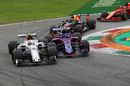 Charles Leclerc and Pierre Gasly battle for position