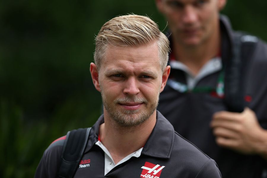 Kevin Magnussen arrives at the circuit