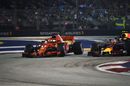 Max Verstappen and Sebastian Vettel battle for position