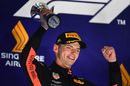 Max Verstappen cerebrates on the podium