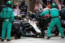 Lewis Hamilton makes a pit stop