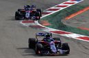 Brendon Hartley and Pierre Gasly on track in the Toro Rosso