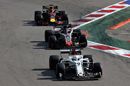 Marcus Ericsson, Romain Grosjean and Daniel Ricciardo battle for position
