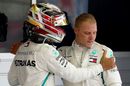 Race winner Lewis Hamilton thanks Valtteri Bottas in parc ferme