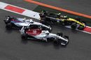 Carlos Sainz, Sergey Sirotkin and Marcus Ericsson battle for position