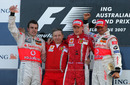 Fernando Alonso, Kimi Raikkonen and Lewis Hamilton celebrate
