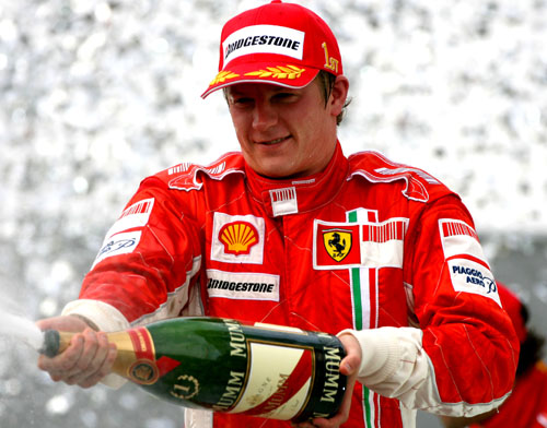 Kimi Raikkonen celebrates winning  the 2007 world championship