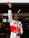 Lewis Hamilton waves to the crowd ahead of the third practice session