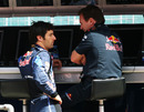 Jonathan Wheatley, Mark Webber and Christian Horner take a breather after the final practice session