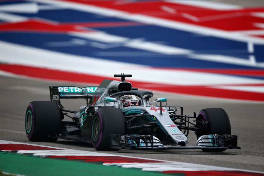 Lewis Hamilton on track in the Mercedes