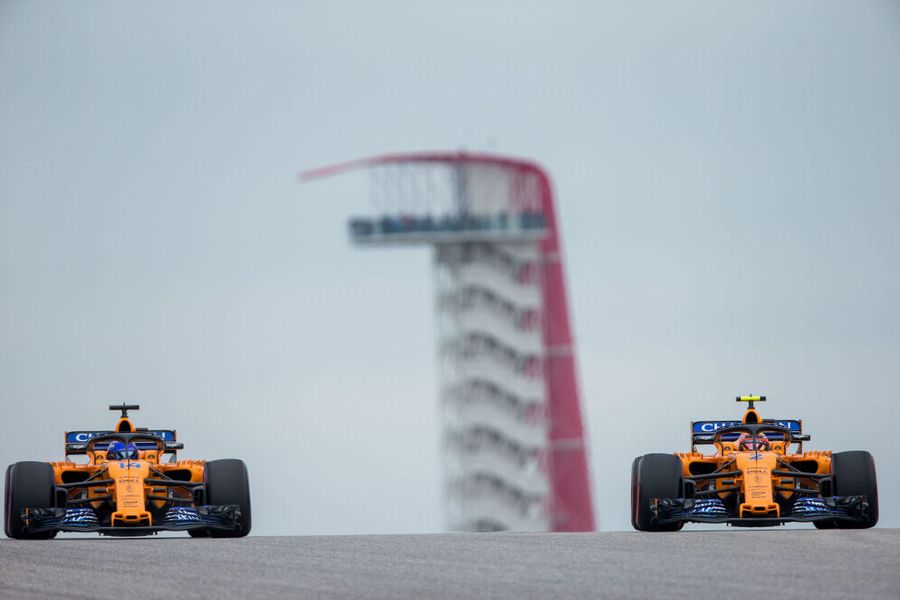 Fernando Alonso and Stoffel Vandoorne on track in the McLaren