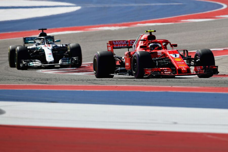 Kimi Raikkonen leads Lewis Hamilton on track