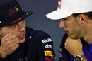 Max Verstappen and Pierre Gasly talk in the Press Conference
