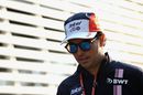 Sergio Perez Force India walks in the Paddock