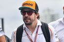 Fernando Alonso arrives at the circuit