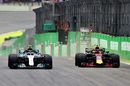 Max Verstappen overtakes Valtteri Bottas on track
