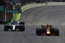 Max Verstappen overtakes Lewis Hamilton on track