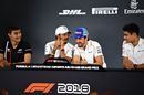 George Russell, Lewis Hamilton, Fernando Alonso and Lando Norris in the Press Conference