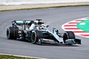 Lewis Hamilton on track in the Mercedes with aero sensor