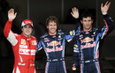 Fernando Alonso, Sebastian Vettel and a stony-faced Mark Webber